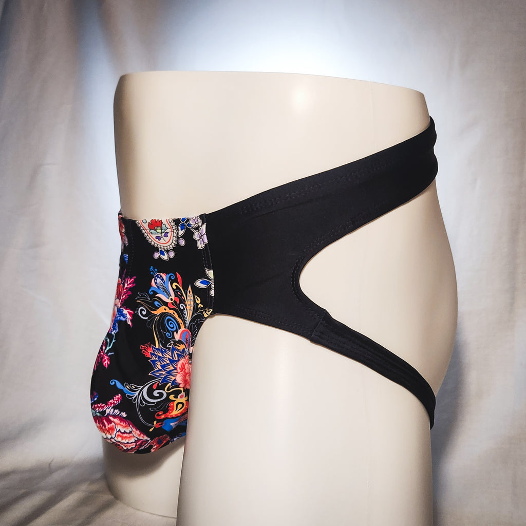 Men's Floral Nylon-Spandex Jockstrap Underwear